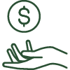 coin floating over a hand icon green